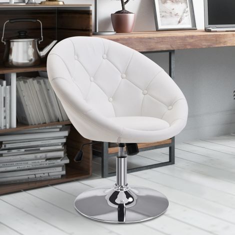Chaise de bureau pivotante, chaise longue capitonnée, base chromée, réglable en hauteur, similicuir, 56x71x78-90cm, pour bureau, salon, blanc
