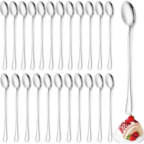 Lot de 24 cuillères à long manche en acier inoxydable pour mélanger le thé froid, le café, les cocktails, les smoothies, les