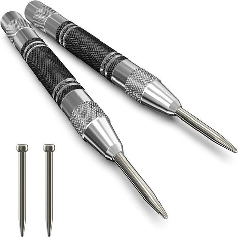 Juego de 2 punzones automáticos, punzón central de 12,7 cm (5 pulgadas) fabricado en acero para muelles de alta resistencia con tensión ajustable para metales, madera, vidrio y plástico.