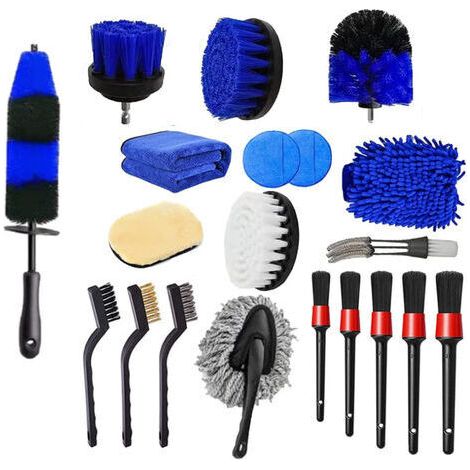 BUNTHAUS 20 Kit Nettoyage Voiture avec Brosse Jante Voiture,Brosse Perceuse,Gant Microfibre Chiffon Microfibre Voiture,Brosse Métallique Nettoyage Voiture Interieur,Pad Polissage,Brosse Store Venitien
