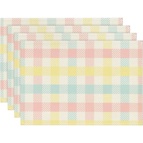 Ensemble de 4 sets de table à carreaux Buffalo bleus, roses et jaunes, 30 x 45 cm, pour Pâques, décoration de table pour les fêtes, la cuisine et la salle à manger.