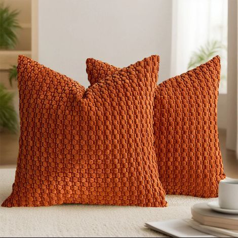 Lot de 2 Housses de Coussin en Velours côtelé rayé Boho Housse de Coussin décorative Douce pour canapé Chambre à Coucher Rouge Brique 40 x 40 cm (1/5)