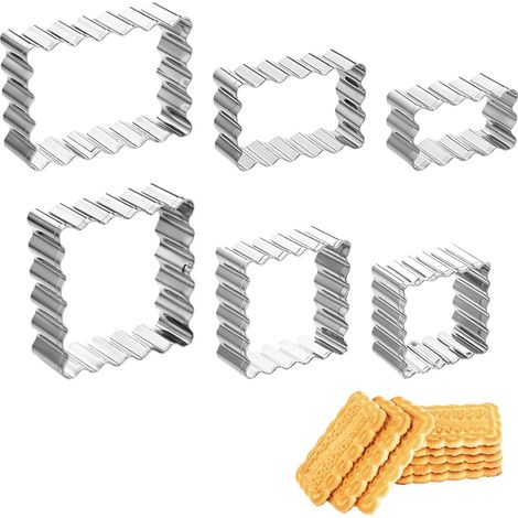 Lot 6 Emporte-Pièces Rectangulaires Dentelés Inox, 6 tailles biscuits/pâtisseries faciles nettoyer