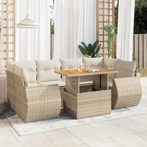 Set sofás de jardín 7 piezas y cojines ratán sintético beige vidaXL (1/5)