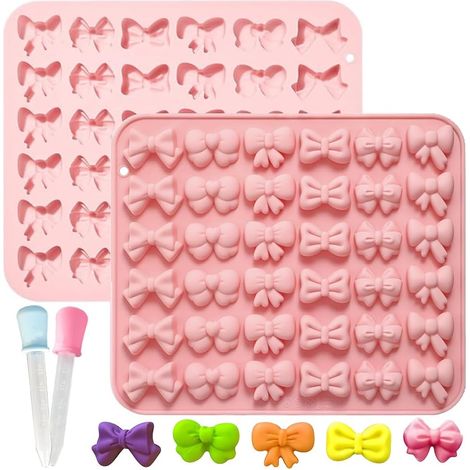 Lot de 2 moules à chocolat nœud rose, silicone époxy, pour pâtisserie, gâteaux et bougies. (1/5)