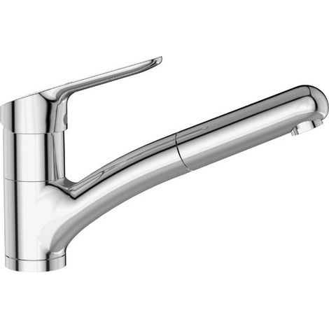 Porcher – Mitigeur de cuisine à douchette amovible – Bec orientable – Cartouche Ø 38 mm – Limiteur de débit déverrouillable – Fixation rapide Easyfix (1/2)
