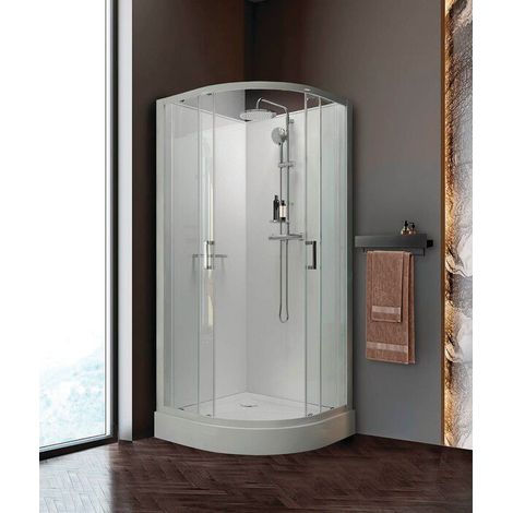 Cabine de douche Kara 2 1/4 de rond 90 à portes coulissantes verre transparent avantage blanc - LEDA (1/2)