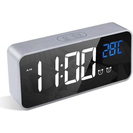 Réveil Numérique, Alarm Réveil LED avec Fonction Snooze, Charge des Ports USB (Argent) (1/4)