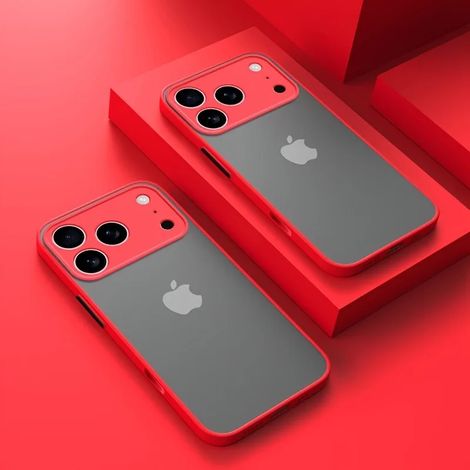 (iPhone 16 Pro Max rouge) Coque de téléphone transparente de type armure pour iPhone avec cadre antichoc.