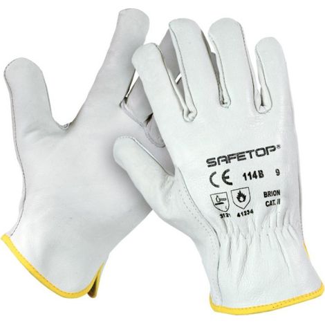 Guantes elásticos de piel flor vacuno tipo conductor Brión 10 Blanco