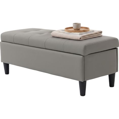 HOMCOM Cassapanca Pouf 136L Contenitore Poggiapiedi in Finta Pelle, Grigio (1/5)