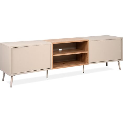 Meuble TV 2 portes 2 niches sable/effet bois Sinop (1/5)
