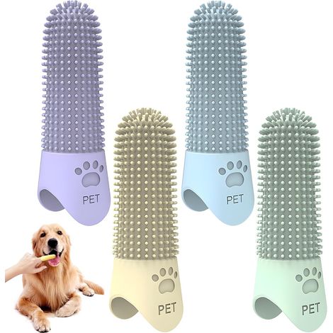 Lot de 4 Brosse à Dent Chien Chat,Brosse à Doigt 360° en Silicone Réutilisable,Finger Cots en Silicone Doux,Kit de Soin Dentaire pour Chiens,Chats,Chiots et Petits Animaux (1/5)