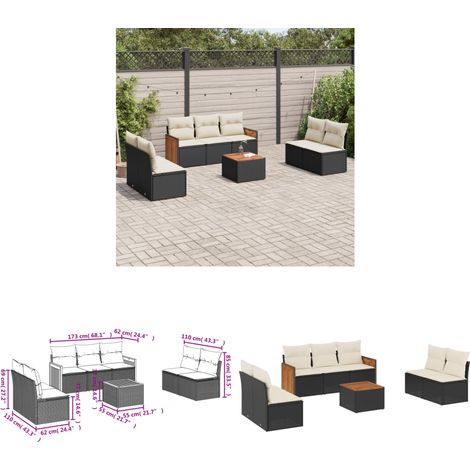 8-tlg. Garten-Sofagarnitur mit Kissen Schwarz Poly Rattan - Gartenmöbel - Outdoor Möbel - Rattan Gartenset - Lounge Set - Esstisch - Home & Living (1/3)