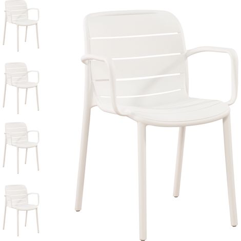 Set 4 sedie da esterno bianche con braccioli impilabili, arredo casa, bar, ristoranti (1/4)