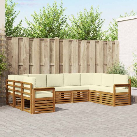 Ecksofa Set mit Kissen 9 pcs Natur und Creme Massivholz Akazie (1/5)