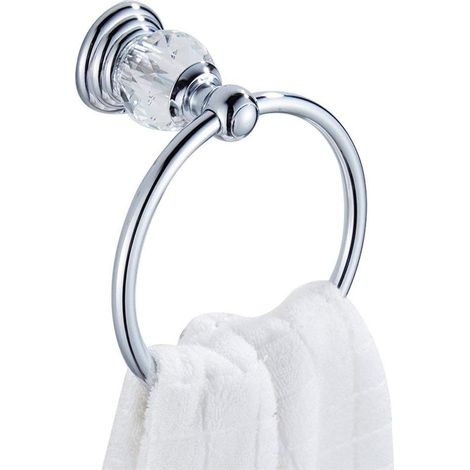 Anneau porte-serviettes en cristal, anneau porte-serviettes de salle de bain, fixation murale (argent) (1/5)