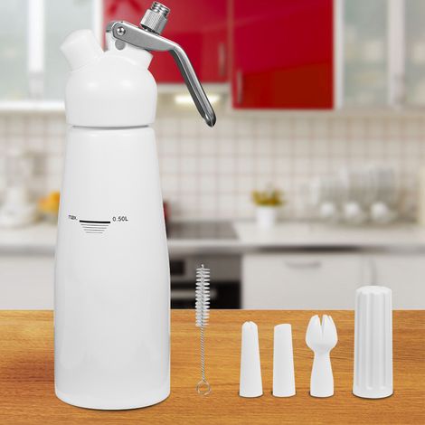 Siphon à crème fouettée en aluminium de 500 ml avec 3 embouts (blanc) (1/5)