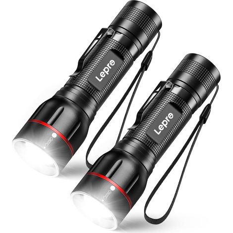 Lampe Torche Puissante 300lm Zoomable 5 Modes D’éclairage, Lot de 2 Longue autonomie, jusqu'à 150m, boîtier alu costaud, étanche IPX4, compatible AAA/18650. Pour pêche camping panne de courant (1/5)