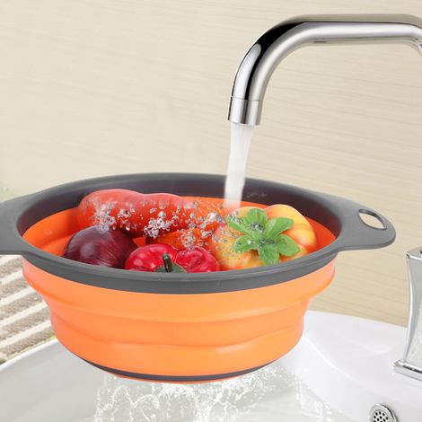 Égouttoir pliable, passoire à fruits et légumes, panier à laver, accessoires de cuisine (Orange lS) (1/5)