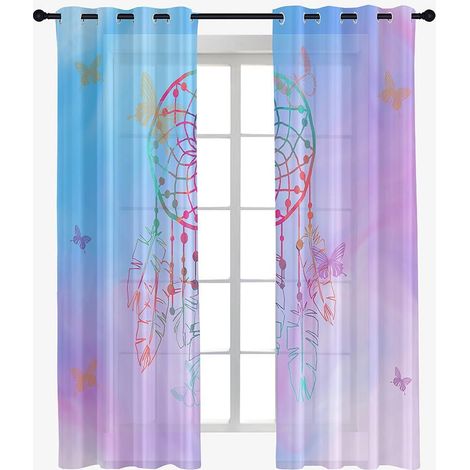 Juego de 2 cortinas transparentes con diseño de atrapasueños, cortinas semitransparentes con ojales, cortinas modernas para la decoración del hogar, dormitorio y sala de estar (132 x 160 cm, atrapasue (1/5)