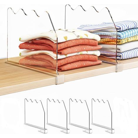 Acrylic Closet Organizer Dividers - 4 Adjustable Clear Dividers for Wardrobes, Handbags, Sweaters, Towels, Clothes (1/5)