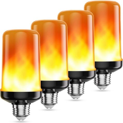 Lot de 4 ampoules LED effet flamme, culot E26, effet flamme vacillante réaliste, 4 modes, détection de gravité, économie d'énergie pour la décoration d'Halloween et de Noël (1/5)