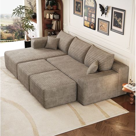Canapé d’angle 241 cm camel en tissu côtelé sans montage (1/5)