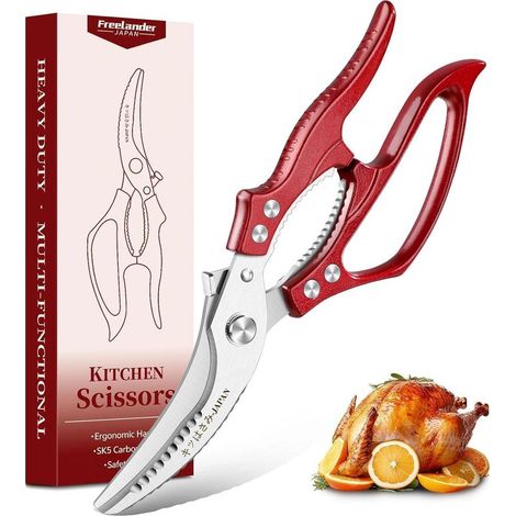 paio di forbici per pollame, lama in acciaio al carbonio SK5, impugnatura ergonomica antiscivolo, per la cucina e il taglio della carne (1/5)