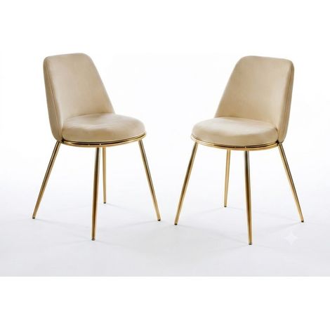 2er-Set Esszimmerstühle, Hohe Rückenlehne, für Esszimmer und Schminktisch, Samt und Metall, Cremeweiß (1/5)