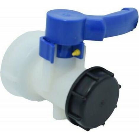 Robinet vanne pour citerne IBC 1000 L, filetage 2 pouces S60X6, avec bouchon de nettoyage, 62 mm, plastique robuste (1/2)