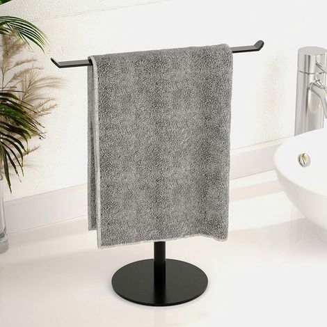 Ahlsen Toallero en forma de T, toallero de baño, toallero y toallero de baño liviano, toallero de cocina negro, toallero, organizador de encimera (1/5)
