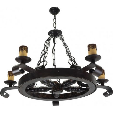 Lampe de Decke Rustikales Rad 5 Lichter. 5xE27 60w. Maßnahmen 68x55cm.