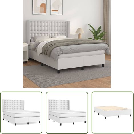 The Living Store Boxspringbett mit Matratze Weiß 140x200 cm Kunstleder - Boxspringbett - Doppelbett - Bettenrahmen - Weißes Bett - Kunstlederbett (1/5)