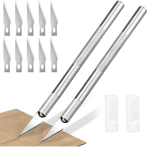 Ensemble de 2 couteaux de précision pour loisirs créatifs, 10 lames de rechange en acier inoxydable, couteau à sculpter de précision, manche ergonomique en aluminium pour la découpe artistique, le mod (1/5)