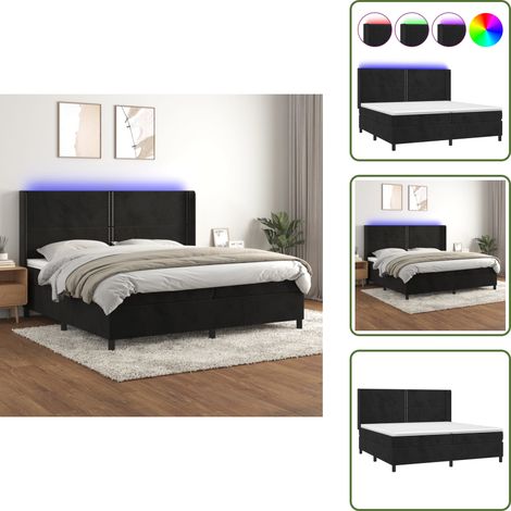 Sommier à lattes de lit matelas et LED Noir 200x200 cm Velours - Lit Plateforme - Lit Design - Lit Capitonné - Lit Velours - Lit Double (1/5)