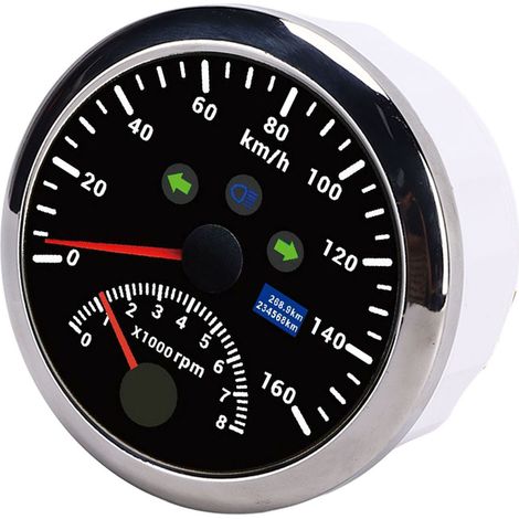 Compteur GPS 85mm 160km/h Tachymètre 0-8000tr/min Jauge LCD Rétroéclairage Rouge pour Voiture Bateau Yacht Camping-car Camion Noir (1/5)