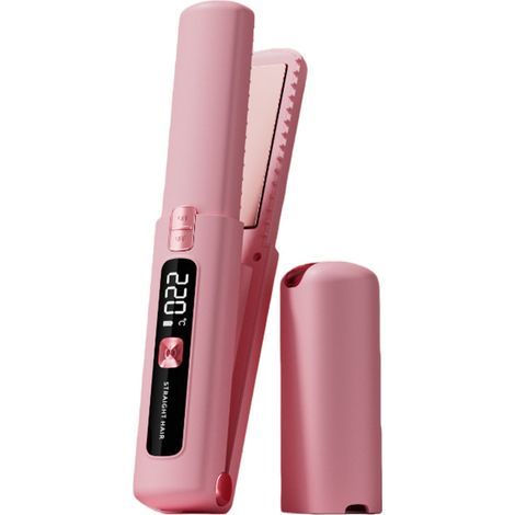 Lisseur sans fil, lisseur et boucleur 2 en 1 avec chargement USB, 6 températures réglables et écran LED, mini boucleur portable pour les voyages (rose) (1/5)