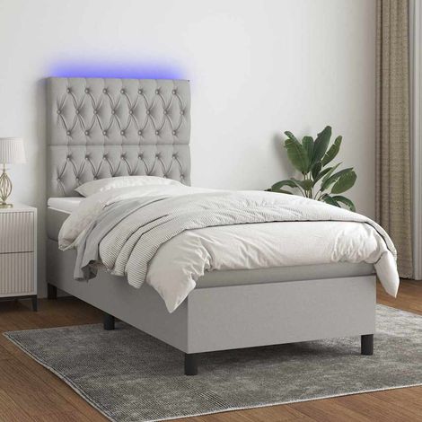 Boxspringbett mit Matratze & LED Hellgrau 100x200 cm Stoff (1/5)