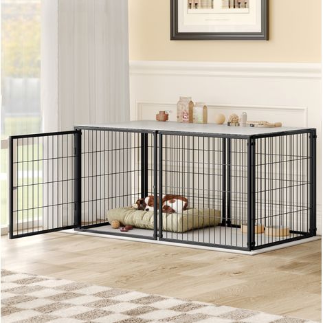 Jaula para perros 120x60x60 cm, puerta ajustable y cubierta de seguridad, hierro y plástico negro (1/5)