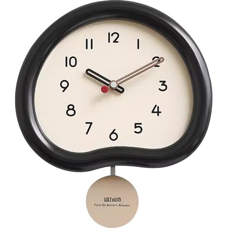 Horloge Murale en Bois, Horloge Murale Silencieuse Moderne Alimentée par Batterie, Horloge Analogique avec Pendule Oscillant, Horloge Murale Ronde en Bois (1/5)