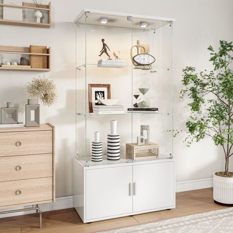 BLANKETSWARM - Vitrine en verre avec LED, armoire vitrine pour collection vitrine de collection à serrure moire en verre moderne 3 étagères et 2 portes pour salon, chambre ou bureau (1/4)