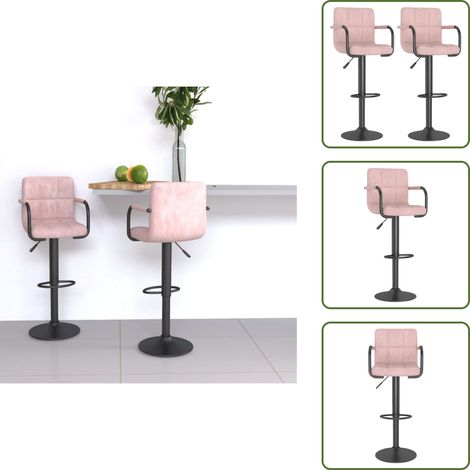 The Living Store Tabourets de bar lot de 2 rose velours - Chaise de bar (1/5)