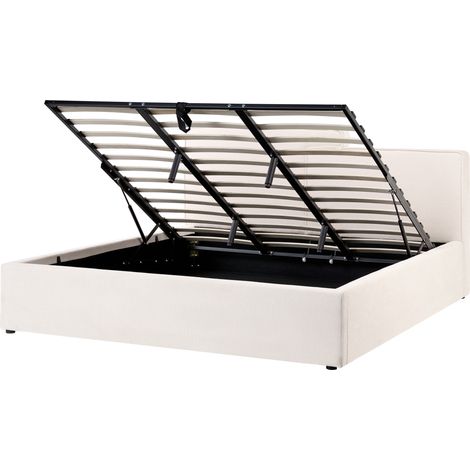 Cama tapizada escandinava con almacenaje 180 x 200 cm de tela blanco crema Lagarde