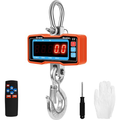 Balance électronique suspendue portable 2000 kg/4400 lb avec LED haute précision, balance industrielle robuste à crochet en acier pour grue (orange)