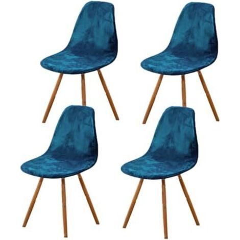 Skandinavische Stuhlhussen, 4er-Set, dehnbare Esszimmerstuhlhussen, universelle blaue Samt-Stuhlhussen ohne Armlehnen für Wohnzimmer, Küche und Wohnbereich (1/5)