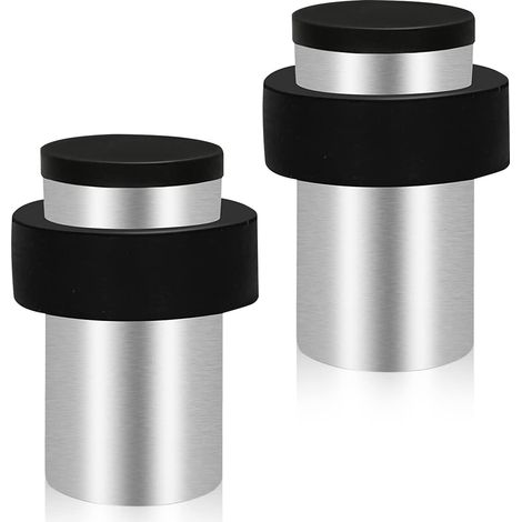 Butoir de porte mural avec amortisseur en caoutchouc – Butoir cylindrique moderne en acier inoxydable massif pour plinthes – Finition Chrome Argenté