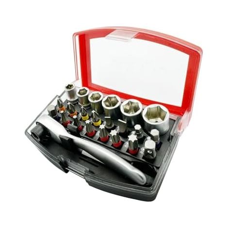 Kit de 24 Pièces Tournevis en Acier S2 avec Cliquet et Douilles – Embouts Perçage Magnétiques Traités Thermiquement CrV pour Électronique, Meubles, Réparation Vélos (PH/SL/TX/H) Ensemble 6-quality (1/5)