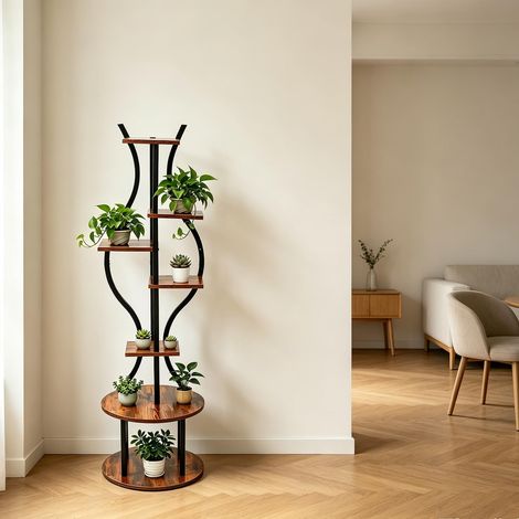 Support pour plantes métal noir moderne 7 niveaux 145 cm antirouille étagère verticale salon chambre balcon (1/5)