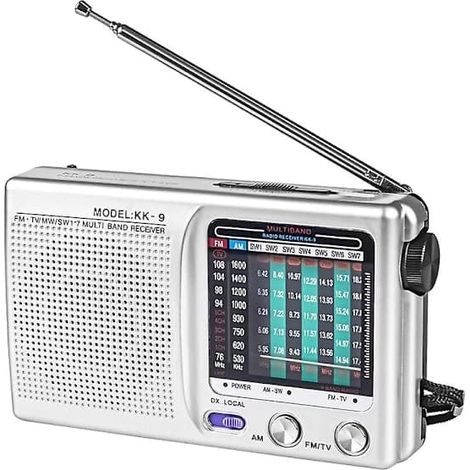 Radio portable AM/FM/SW pour une utilisation intérieure, extérieure et d'urgence, avec haut-parleurs et casque audio. (1/5)